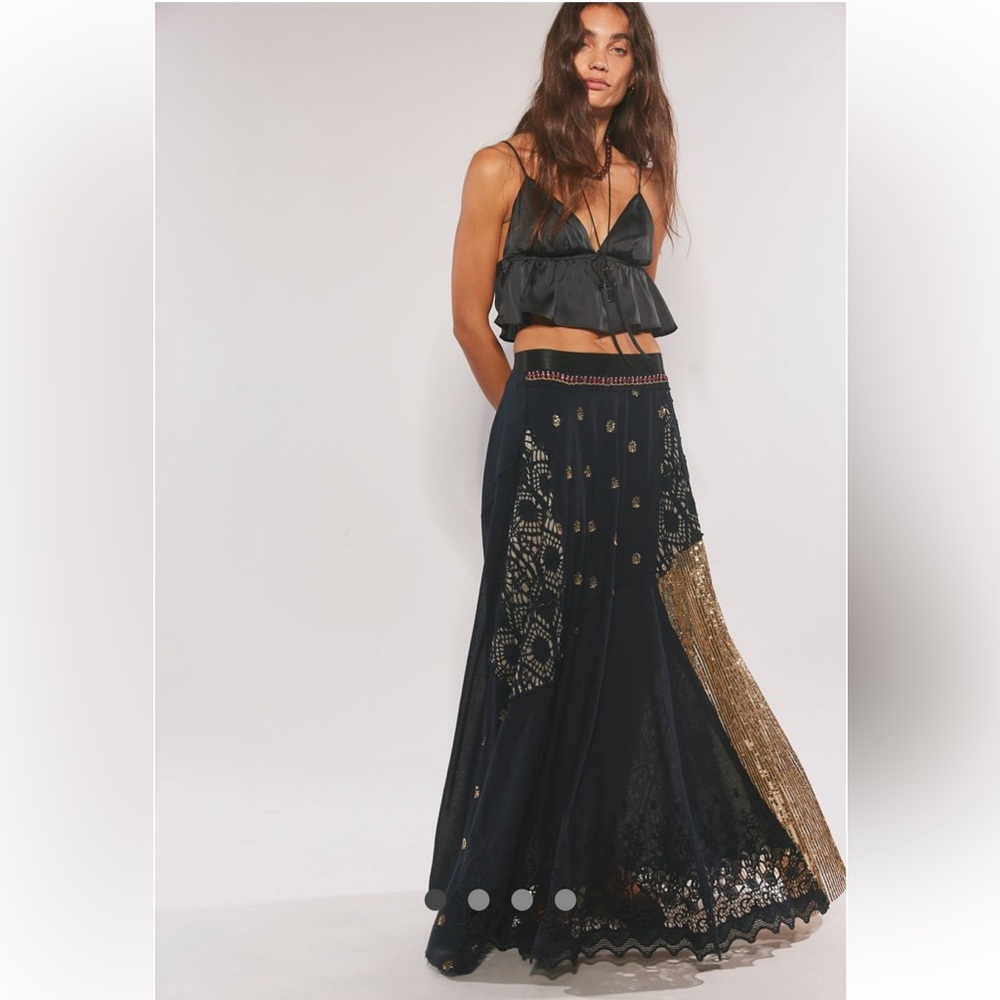 NWT Free People Audrina Black and Gold Maxi Skirt